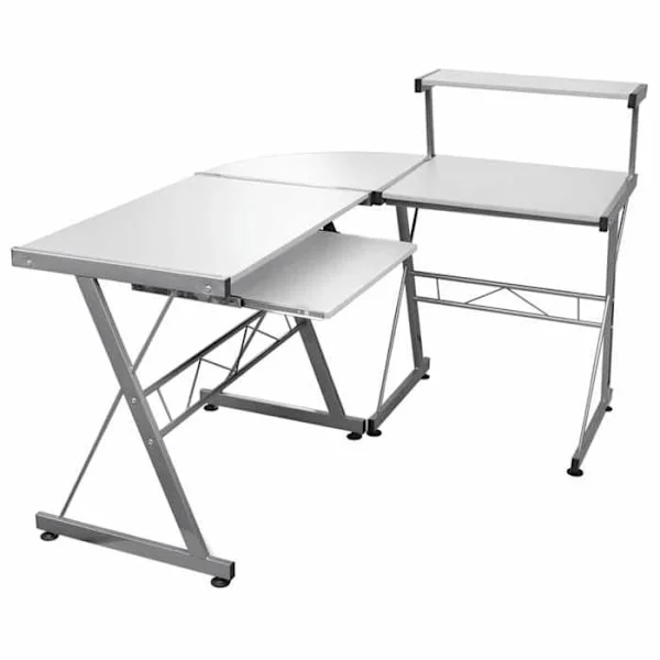 Hörnskrivbord - Exklusivt Hem - Vit - Ingenjörsträ - Utdragbart tangentbord