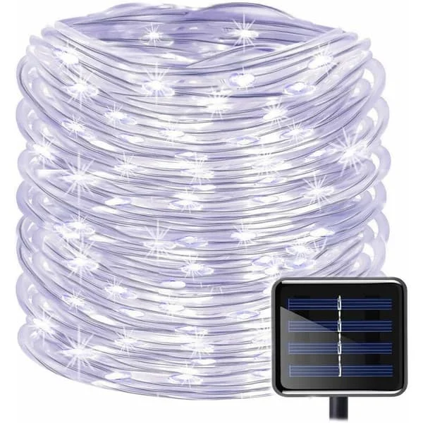 Solcelle lyskæde, 12M 100LED solcelledrevne udendørs lyskæde kobbertråd rør udendørs fe lyskæde vandtæt (hvid)