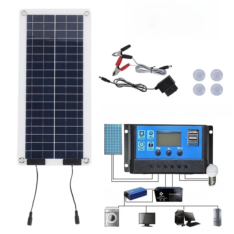 AliExpress - Panneau solaire 100W + 10A, contrôleur étanche, chargeur de maintien, batterie solaire, double sortie pour voiture RV moto Marine 12V-24V
