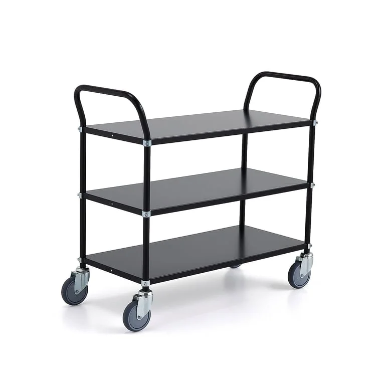 Heavy duty shelf trolley TRANSIT, 3 shelves, 900x440 mm, black