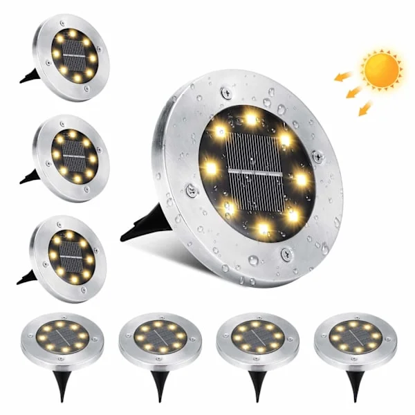 Solarlampa Utomhus, 8 LED Solcellslampa Mark Utomhus Trädgård Vattentät IP65 Rostfritt Stål Solcellsbelysning, Kallvit 8-pack-Glad