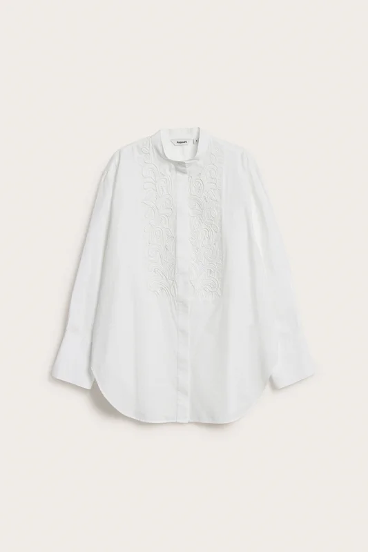 Kappahl | Lang skjorte med broderier Hvit S | Dame