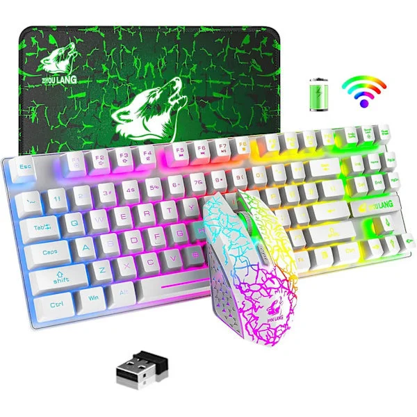 T87 Trådløst tastatur- og musesæt 87-tasters mekanisk følsomt tastatur Gamingmus RGB Genopladeligt multimedie PC-computertastatur
