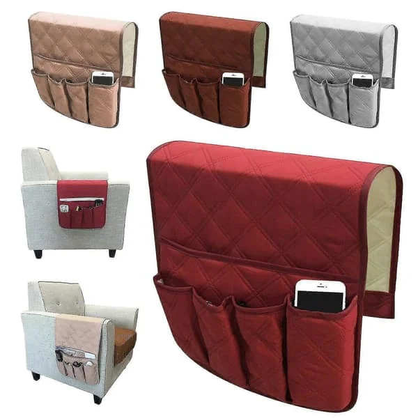 Armstödsorganisatör TV Fjärrkontrollhållare - 5 Fickors Förvaring för Soffa Fåtölj Beige Beige