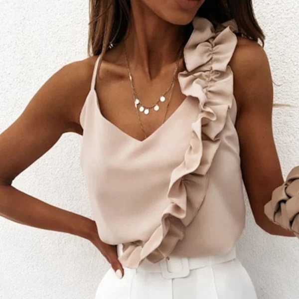 Damlänne Volangblusar BEIGE S S