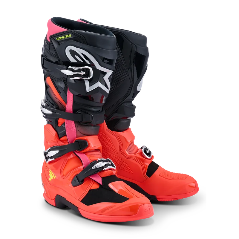 Alpinestars Tech 7 Crosstövlar Svart/Röd Fluo/Rosa Fluo 42