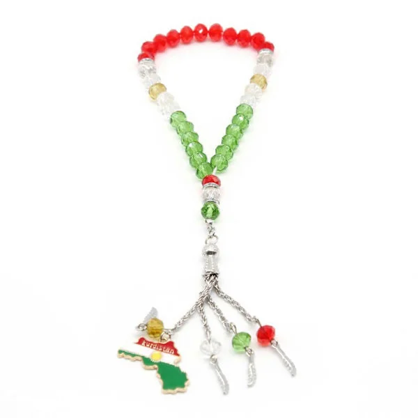 Kurdistan Kort Charm Armbånd Flag Vedhæng Krystalperler Armbånd til Kvinder Mænd Religiøs Bøn Venskabsarmbånd (LGL) Multicolor