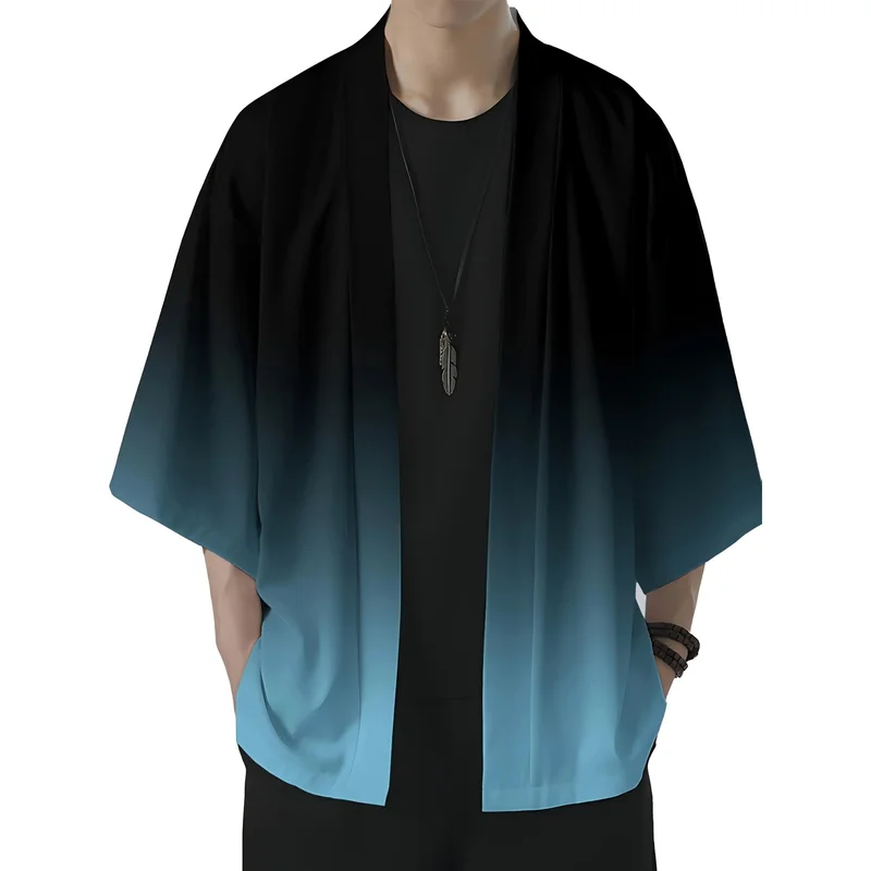 AliExpress - Kimono ample imprimé dégradé pour hommes, vêtements de plage décontractés d'été, ouvert sur le devant, Style Kimono en Polyester léger, 