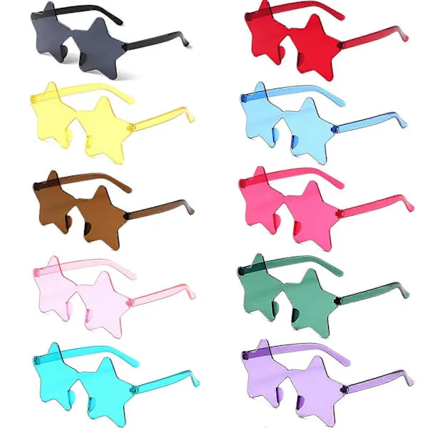 10 Pairs Star Sunglasses, Star Glasses, 10 Colors Star Shaped Rimless Sunglasses Transparent, Pentagram Glasses, Sunglasses Hippie Festival Rave