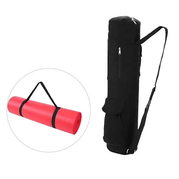 Multifunctional Black Canvas Yoga Mat Storage Bag Carry Backpack with Adjustable Strap