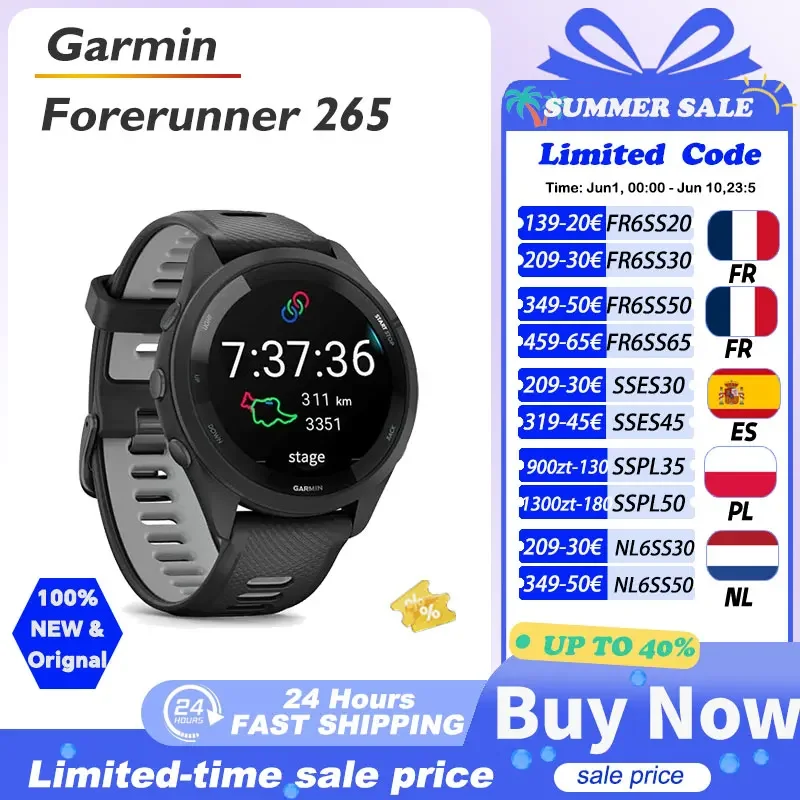 AliExpress - Garmin Forerunner 265 Garmin sporthorloge Outdoor GPS Hardlopen Fitness Marathon Zwemmen Chinese hartslag Bloedzuurstof smartwatch