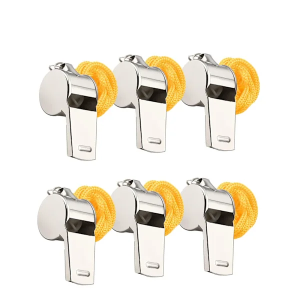 6 Pieces Stainless Steel Whistles, Sports Whistles with Lanyard Metal Whistle with Detachable Nylon Lanyard for Sports Coaches
