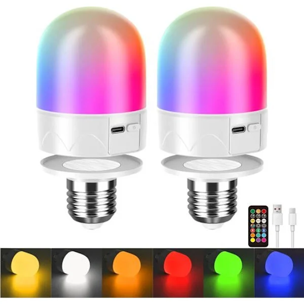 2 st uppladdningsbar USB-lampa med fjärrkontroll - Batteridriven lampa - Uppladdningsbar RGB färgskiftande lampa - 12 färgtemperaturer