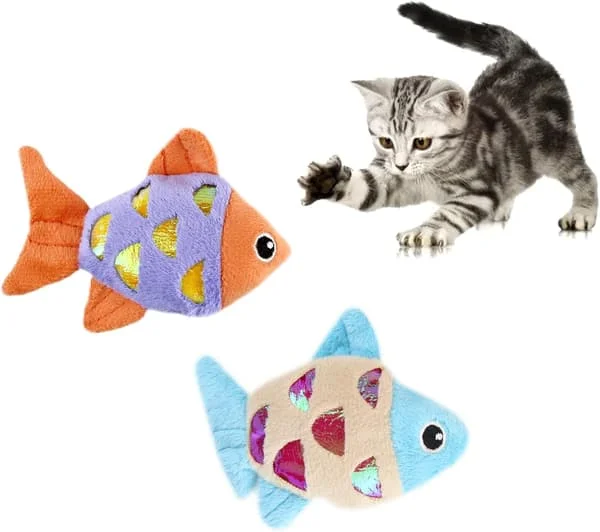 Katt Kattemynte Leker, 2 stk Små Kattefisk Leker med Knasende Skinnende Ringpapir for Å Lage Lyder for Å Fange Kattenes Oppmerksomhet