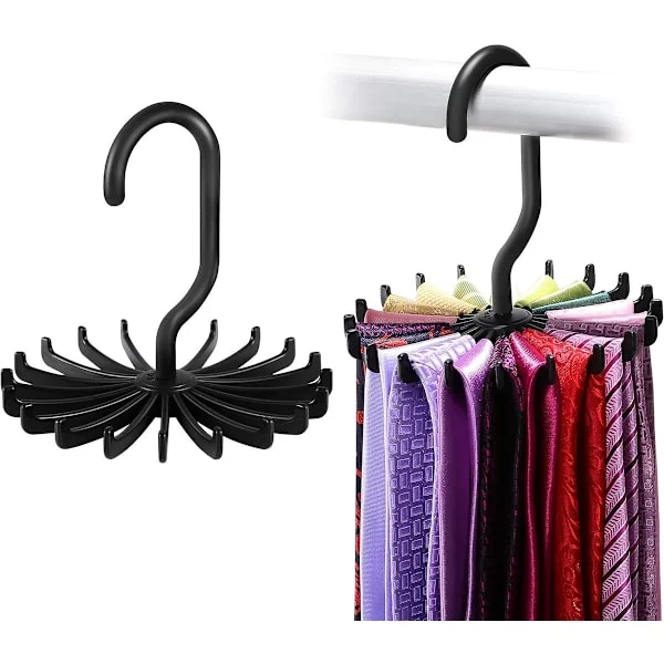2 Tie Hangers - Multifunctional, Holds 20 Ties - for Wardrobe Storage - Black