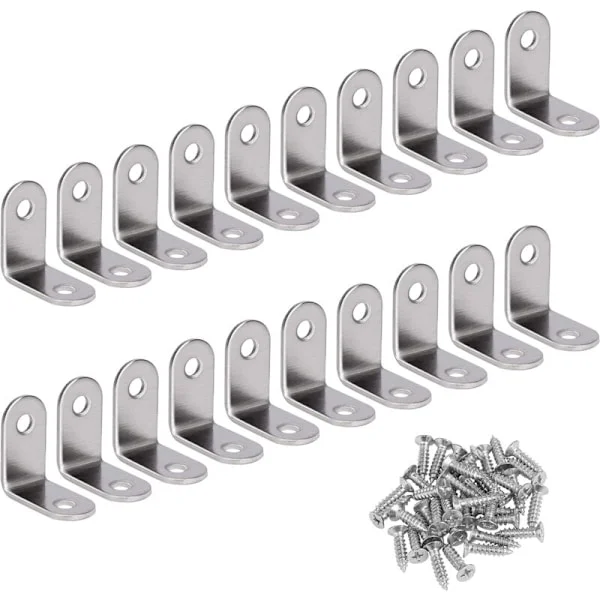 Rätvinkelsfäste i rostfritt stål 90 graders hörnfäste L-format hörnfäste Fästfäste Levereras med silverfärgade skruvar 20 st 30 30 16 mm