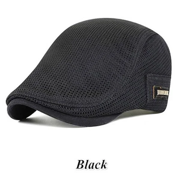 Cabbie Flat Cap Breathable Mesh Newsboy Beret Ivy Cap Black