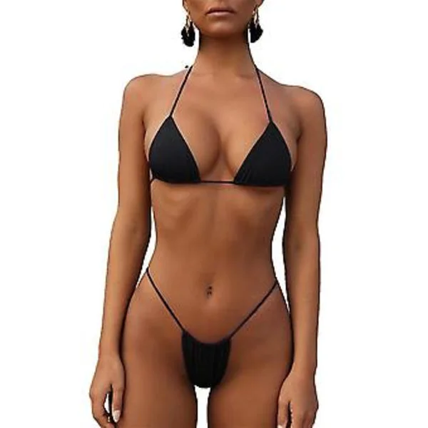 [KK] Dame Halter String Bikini Sæt Sexet G-streng Fræk Todelt Badedragt -r (S)