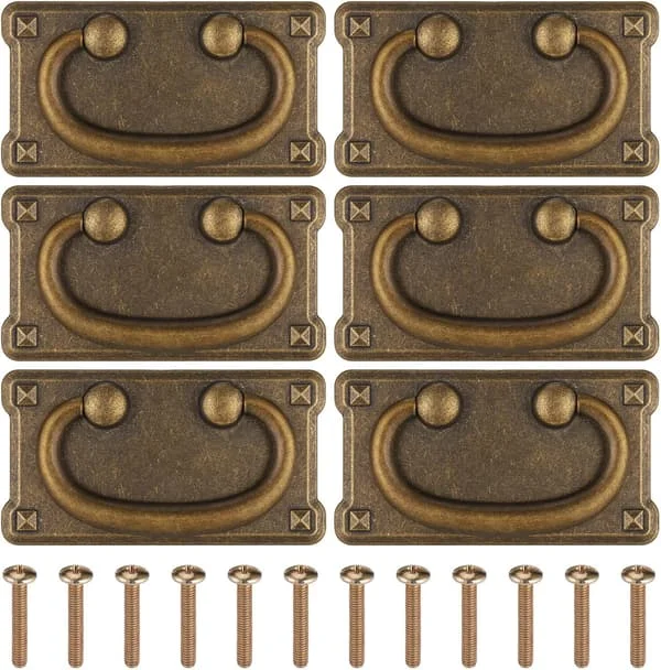 6 Pieces Antique Ring Pull Handles for Drawers, Zinc Alloy Dresser Handles, Pull Handles Drawer Knobs for Cabinet, Drawer, Wardrobe, Doors with Screws