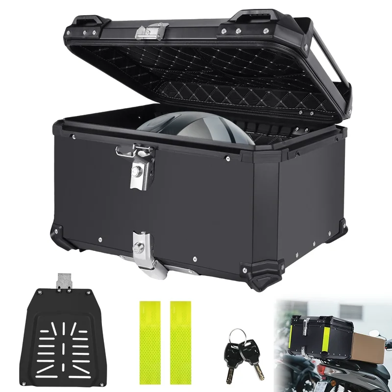 AliExpress - 65L aluminium motorfiets achterkoffer met roestvrijstalen slot, universele waterdichte topkoffer met lederen bekleding, 1,2 mm dik 