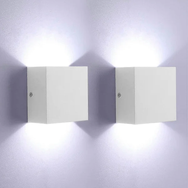 2-pack LED-vägglampa inomhus upp och ner vägglampa vit vägglampa modern 6W aluminiumbelysning för vardagsrum sovrum kök, kallvit [Ene