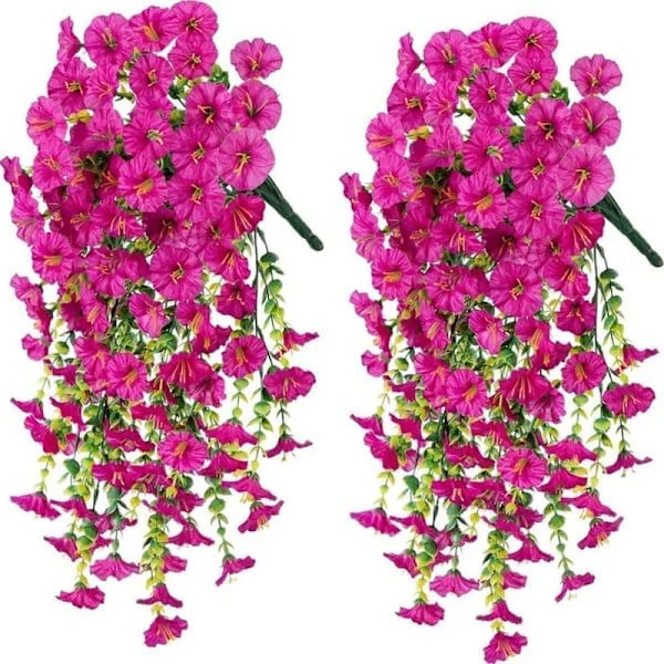 2-pack UV-beständiga hängande konstgjorda blommor - Dagens blomma rankor 75cm, verklighetstrogna för trädgårds- och heminredning röd