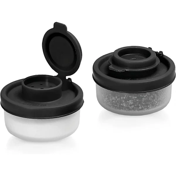 WARE Små Salt- og Peberbøsser til Rejser, Camping og Take-Away - Låsbare - 40g, Pakke med 2 Små sorte