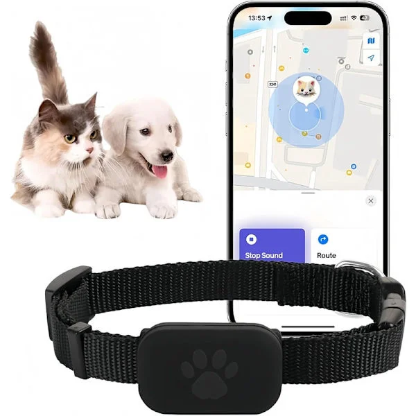 GPS-tracker til katte og hunde - Sporingshalsbånd i realtid, ingen månedlige omkostninger, GPS-sporingshalsbånd kompatibelt med iOS og Android