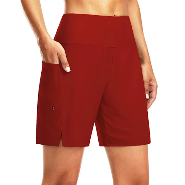 High Waisted Swim Shorts with Phone Pockets, Quick Dry Women's Swim Shorts with Lining red[TT]