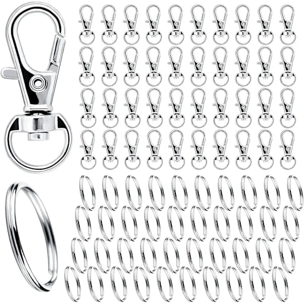 40-pack nyckelringar och ringar med karbidkrok Silver Silver