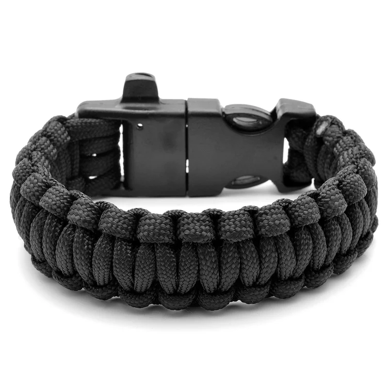 Pulsera paraccord negro con encendedor de acero para hombres - Pulsera de supervivencia