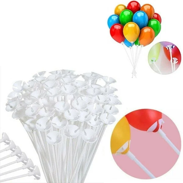 100 stk. hvide ballonpindeholdere med kopper Dekor Opgraderet genanvendelig holdbar plastik
