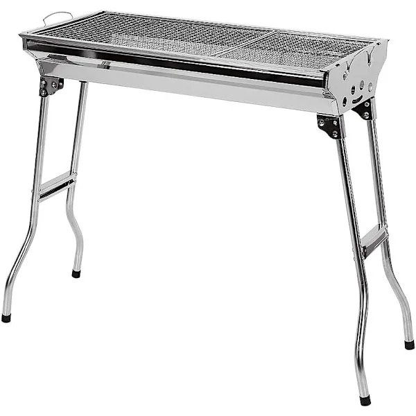 Kullgrill i rustfritt stål, XXL kullgrill, sammenleggbar BBQ-grill i stor størrelse, robust bærbar kullgrill - 73 * 33,5 * 70 cm - art