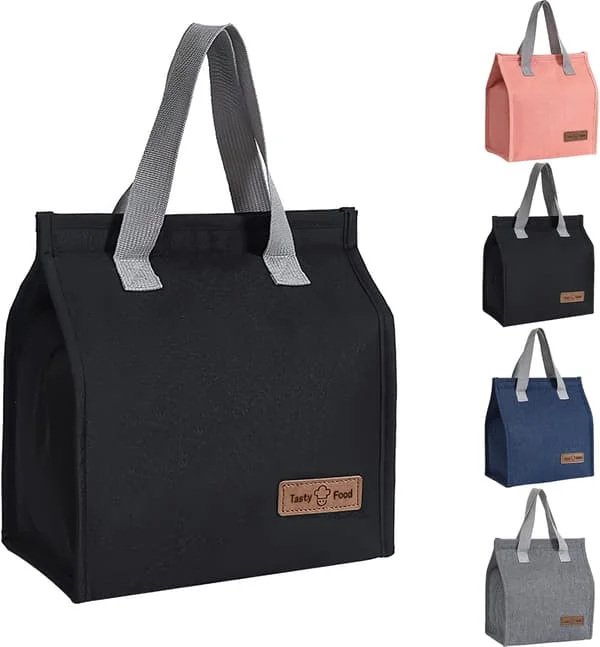Insulated Lunch Bag, Reusable Leakproof Thermal Cooler Bag in Oxford Fabric for Women, Men, Kids, Work, School, Picnic, Black