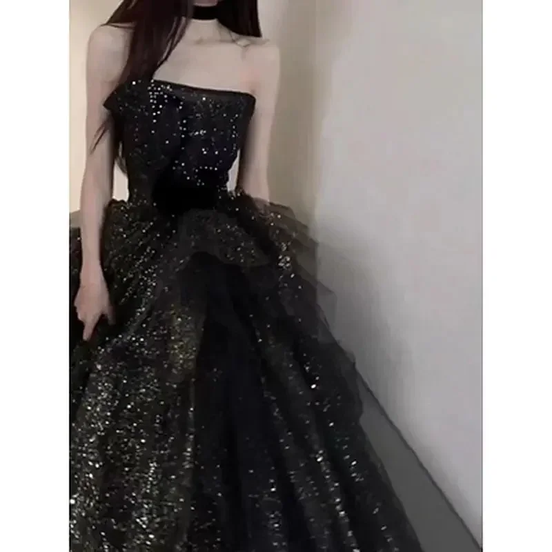 AliExpress - Schwarzes Abendkleid leichtes Luxus kleid Zeremonie schwarzes Kleid Host Anzug sexy Rock ärmelloses Schimmer kleid Wald kleid