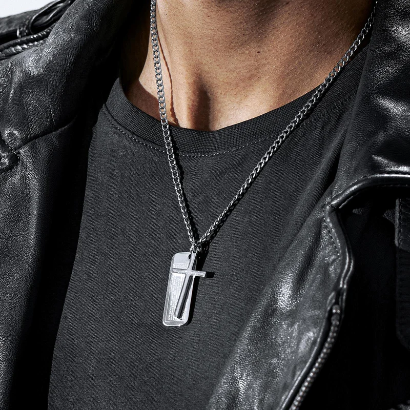 Icarus Rowan Steel Cross & Dog Tag Necklace for Men - Dog tags