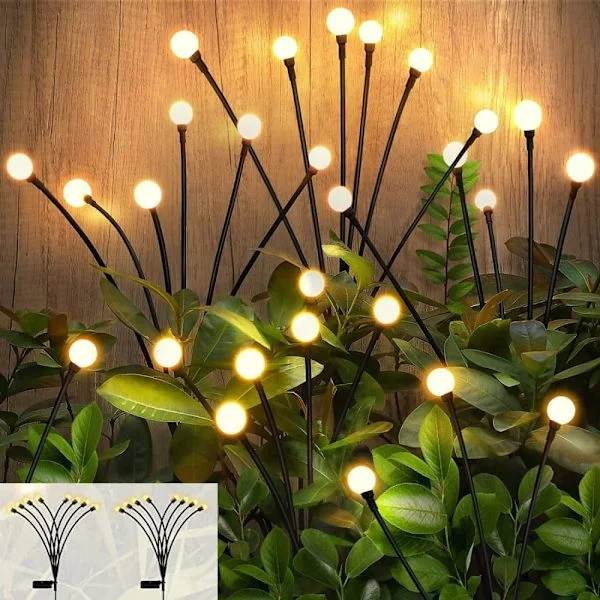 Solcellsdrivna trädgårdslampor, 2-pack, 6 LED-lampor för gångvägar, landskap, dekorativ utomhusbelysning