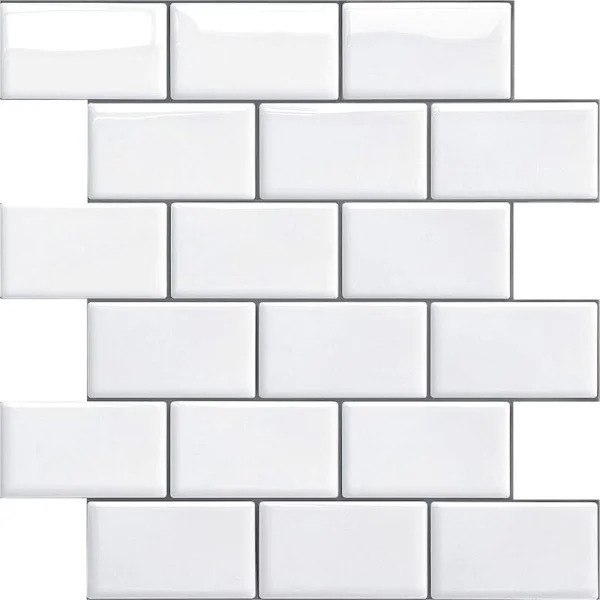 Hvit Selvklebende Veggflis for Kjøkken u0026 Bad - 4 Ark, Vanntett 3D PVC Veggflis, Falsk Metro Stil, Enkel å Installere