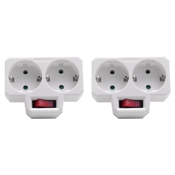 Stikkontakt Adapter, Dobbelt Stik til Stikkontakt, Dobbelt Stikkontakt med Afbryder 3800W til Kontor, Hjem eller Rejse, EU Stik (2 Pak)