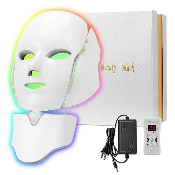 LED Ansigtsmaske, 7 Farver LED Ansigtsmaske Lys Terapi, Hudpleje Maske til Ansigt og Hals, både til skønhedssaloner og hjemmebrug