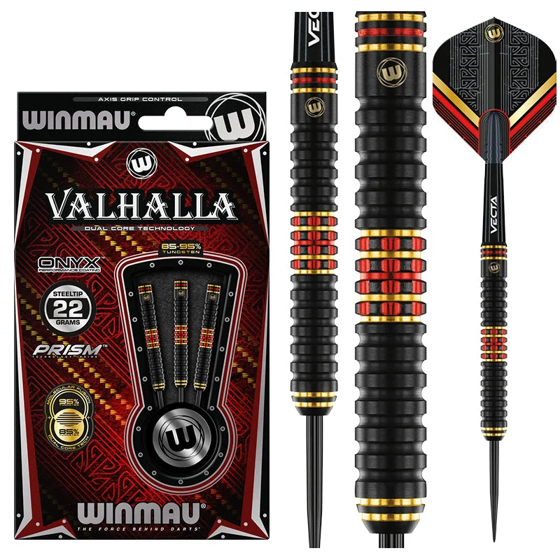 WINMAU Valhalla 22 Gram Professional Steeltip Tungsten Darts Set with Flights and Stems (Shafts)