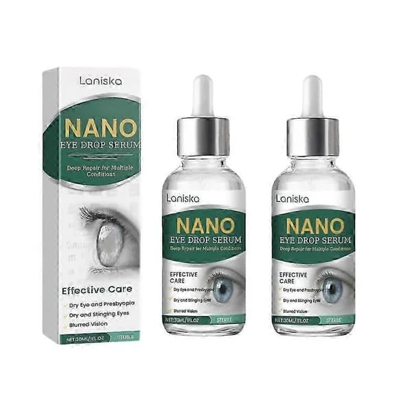 Nano øyedråpeserum, dyp reparasjon for flere øyetilstander, effektiv pleie for tørre øyne, presbyopi, tørre og sviende øyne og tåkesyn (2 stk)