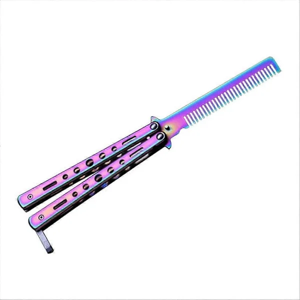 Butterfly Comb Feather Switchblade - Foldable Stainless Steel Pocket Comb, Hair Styling Brush Training Tool