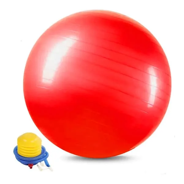 Gymnastikboll, sittboll, träningsboll, luftpump, boll för fitness, yoga, gymnastik, coreträning, (röd)