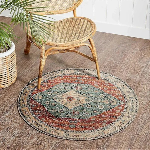 Boho l Rund Matta, 90 cm Fuskull Liten Rund Matta Mjuk Tvättbar Entrématta Halkfri Låg Lugghöjd Golvmatta för Hall Inomhus Huvudentré