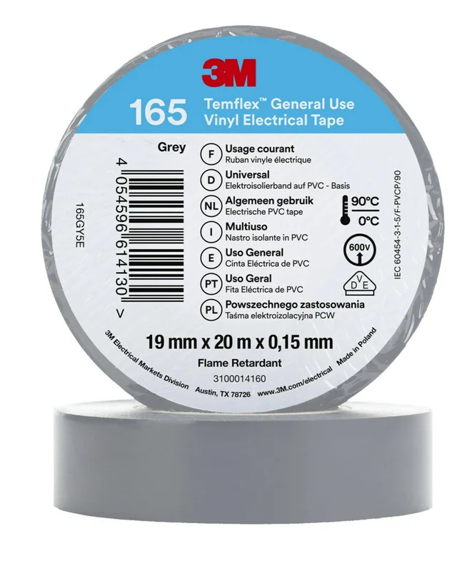 3M Temflex 165 Eltejp 20m x 19mm Grå, Maskintillbehör & förbrukning