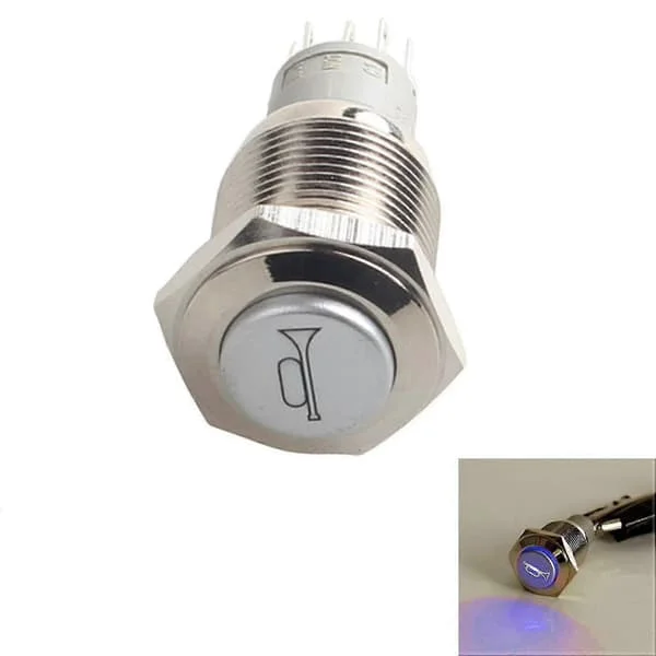 Bilhorn Knapp Bilhorn Bryter Momentan Bryter 12v DIY Bryter 16mm Blå LED På/Av Tilbakestillingsknapp Med Kontakt