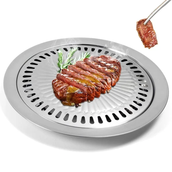 Grillpande i koreansk stil, koreansk grill, rund non-stick røgfri udendørs grillpande