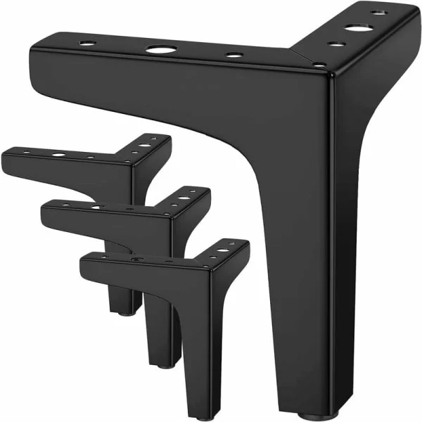 Sæt med 4 møbelben, bæreevne op til 600 kg, moderne trekantede metalben til borde, hairpin-ben til skabe, sofa, sort cm 10 10 (BT)
