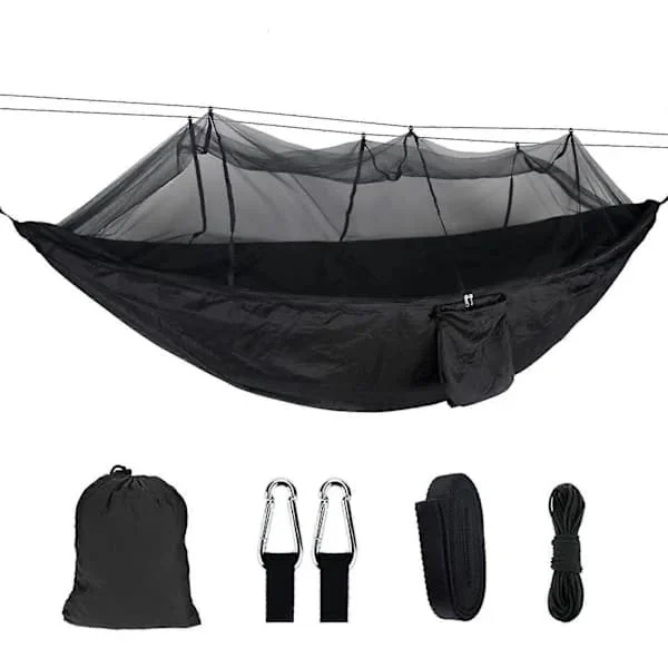Double Camping Hammock with Mosquito Net and Storage Bag, 210T Nylon for Camping, Hunting, Backpacking, Black